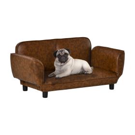PawHut Pet Sofa Dog Bed Couch, Foldable Cat Lounger PU Leather Cover for Small & Large Sized Animals, 39" x 21.75" x 17.75", Brown