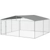 PawHut Outdoor Dog Kennel Galvanized Steel Fence with Cover Secure Lock Mesh Sidewalls for Backyard 15' x 15' x 7.5'