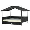 PawHut Wicker Dog House Indoor Outdoor Removable Cushion Lounge Cream White