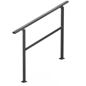 Outdoor Handrails for Steps, 2-3 Step Stair Rail Kit, Black Square Tube with Horizontal Bar, Carbon Steel Support Rails for Seniors