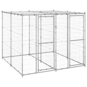 Outdoor Dog Kennel Galvanized Steel with Roof 52.1 ftÂ²