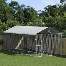 Outdoor Dog Kennel with Roof Silver 9.8'x24.6'x8.2' Galvanized Steel