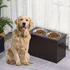 PawHut Raised Dog Feeding Station with 2 Stainless Steel Bowls Storage Large Pets Dark Brown