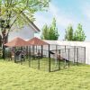 PawHut Large Outdoor Dog Kennel with 2 Rooms, Rotating & Adjustable Height Bowls, 13.5' x 9.4' x 5.1'