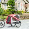 Aosom Pet Bike Trailer and Stroller 2-in-1 Red with Universal Wheel Reflectors Safety Flag
