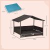 PawHut Elevated Wicker Dog House Indoor Outdoor Raised Rattan Bed Blue Removable Cushion