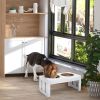 PawHut 23" Dog Bone Wooden Elevated Dog Bowl Feeding Station, White