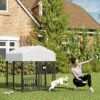 PawHut Welded Wire Outdoor Dog Kennel with 360Â° Rotating & 4 Levels Adjustable Bowls, Waterproof Cover, 3.9' x 3.9' x 4