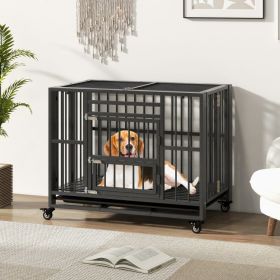 Foldable Heavy-Duty Metal Dog Cage Chew-proof Dog Crate with Lockable Universal Wheels (select: [Foldable] Metal Cage with Wheels & 3-Door Design)